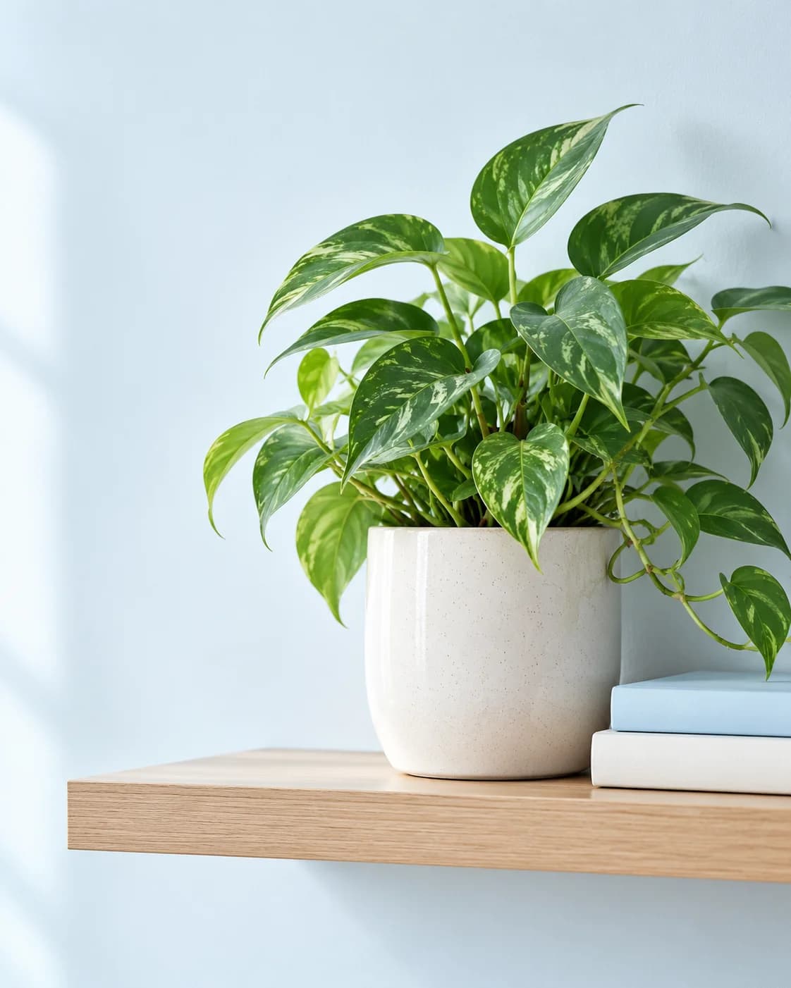 Decorative plant and books on a shelf